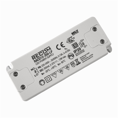 LED driver - 12W / 350mA, 2-37V (IP20) - Konstantstrøm.